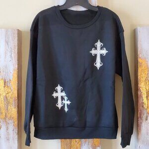 Shein Black Slayr Cross Print Drop Sleeve Casual Sweatshirt SZ M